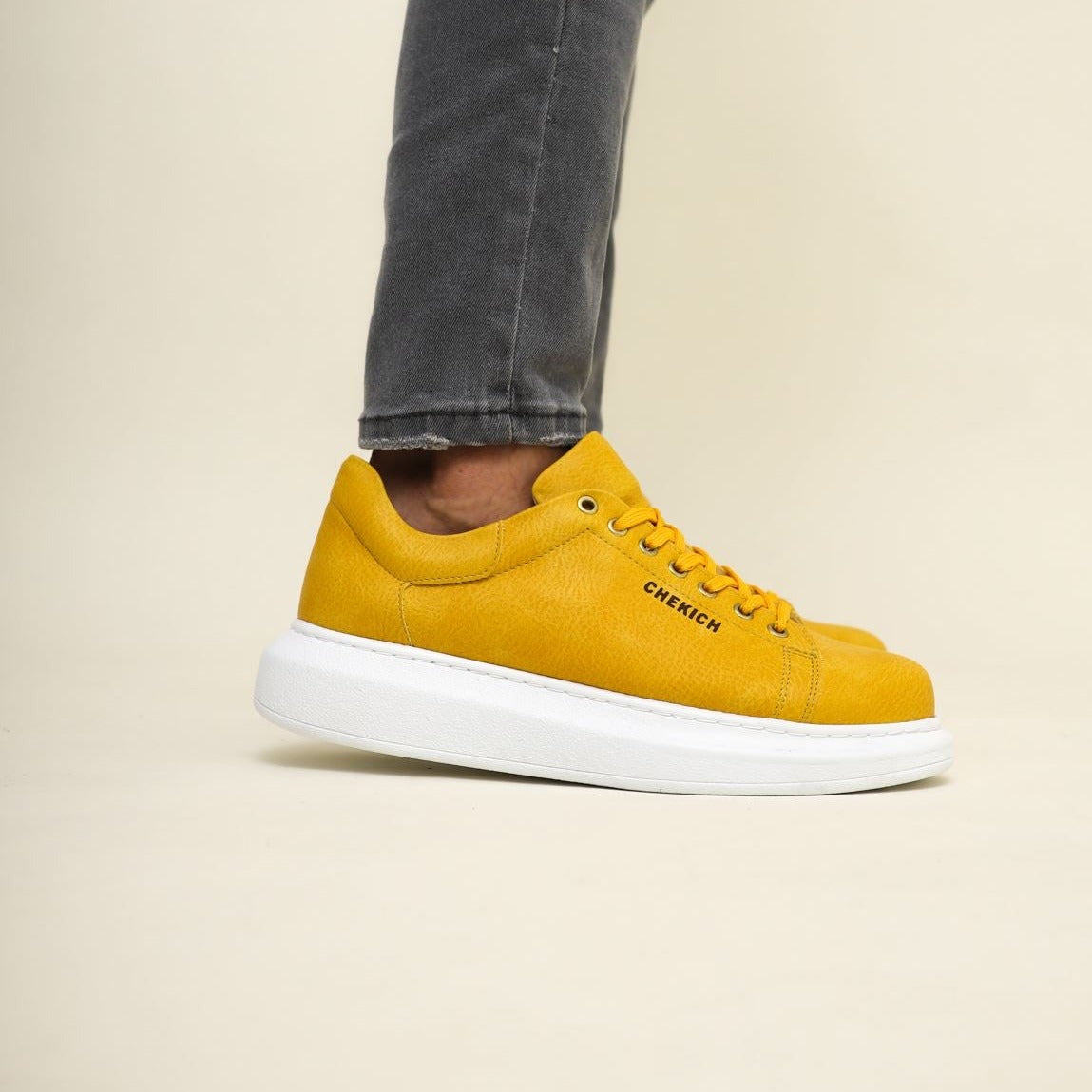 Low Top Casual Platform Sneakers for Men by Apollo Moda | Pluto Sunlit Yellow