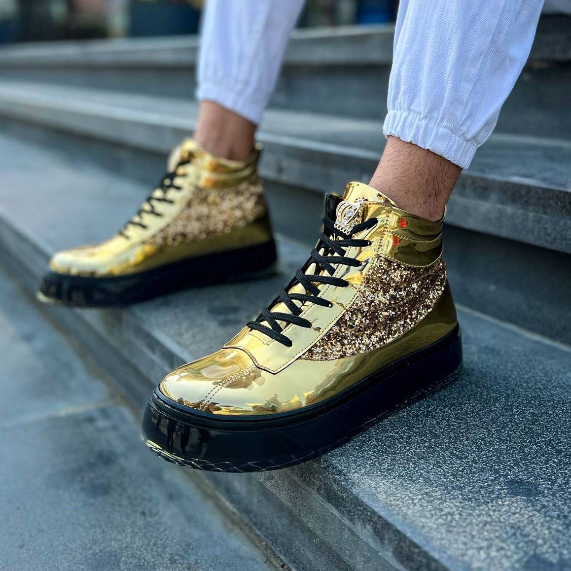 High Top Platform Sneakers for Men by Apollo Moda | Royal Golden Mirage