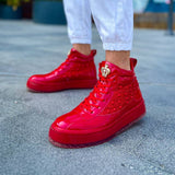 High Top Platform Sneakers for Men by Apollo Moda | Royal Scarlet Shine